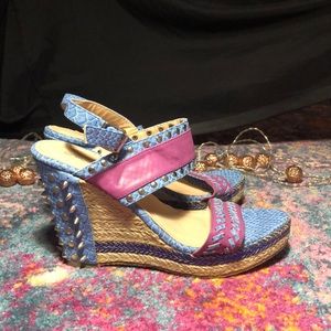 meng.qian.lu Bright Blue Studded Wedges